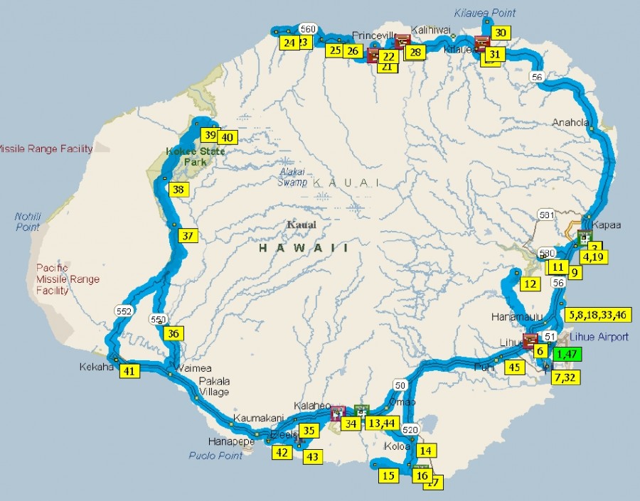 An overview of our proposed travels on Kauai. May 7-11, 2013